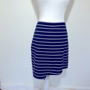 Navy Stripe Faux Wrap Knit Skirt